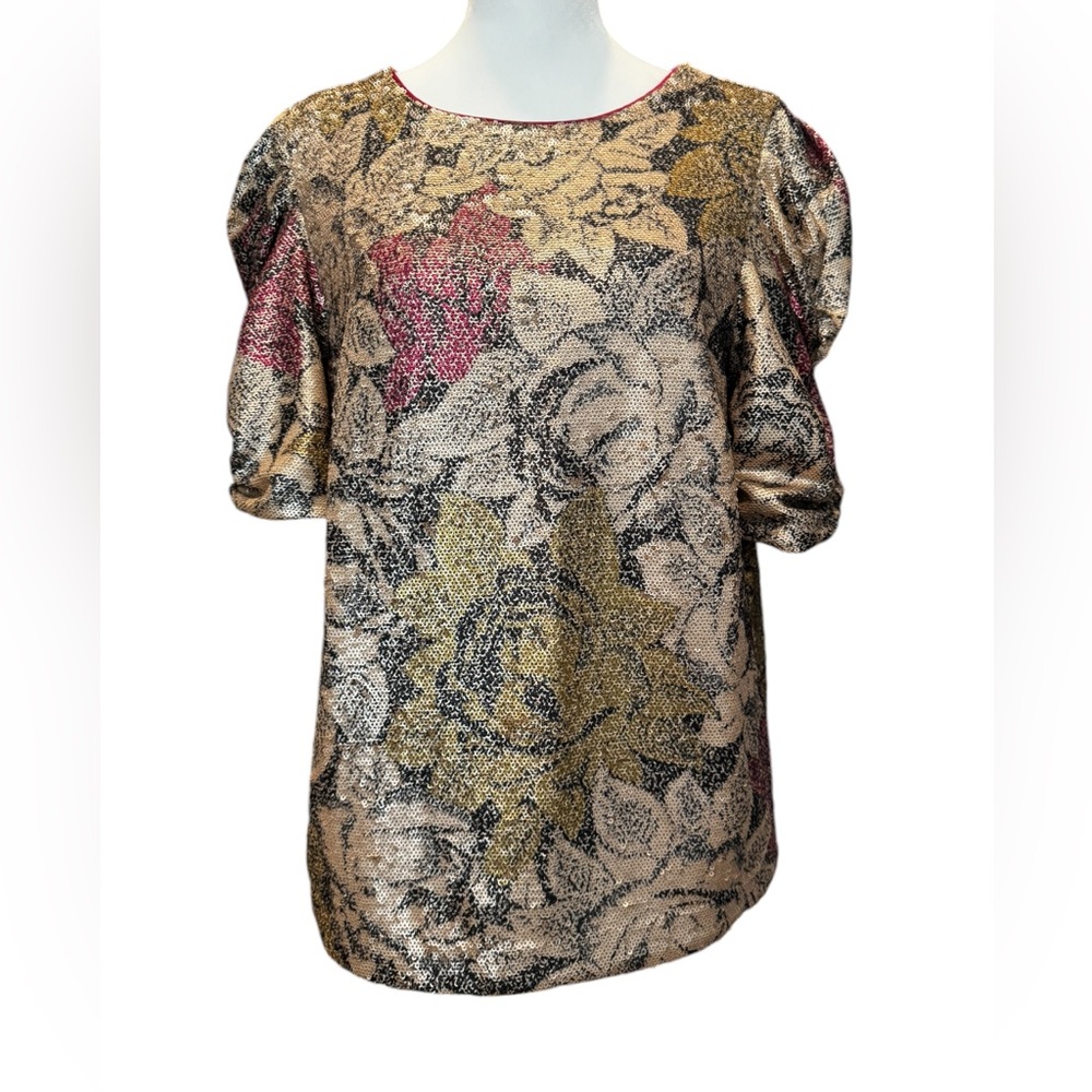 Anthropologie floral sequin top